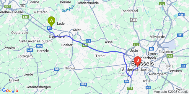 Map: Brussels Midi Train Station to Papegem