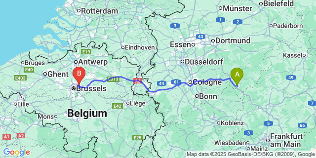 Map: Brussels Zaventem Airport (BRU) to Paradijs