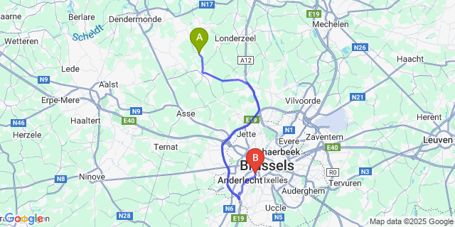 Map: Brussels Midi Train Station to Peizegem