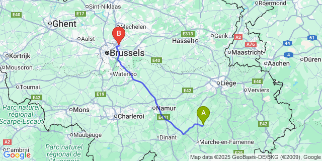 Map: Brussels Zaventem Airport (BRU) to Petite-Somme