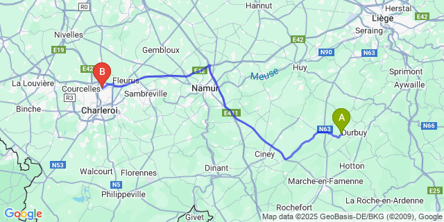 Map: Charleroi Airport Brussels South (CRL) to Petite-Somme