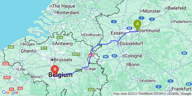 Map: Charleroi Airport Brussels South (CRL) to Prayon