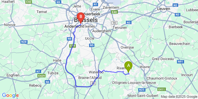 Map: Brussels Midi Train Station to Profondsart