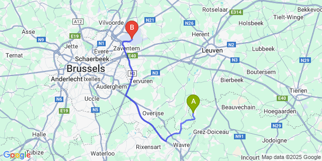 Map: Brussels Zaventem Airport (BRU) to Pecrot