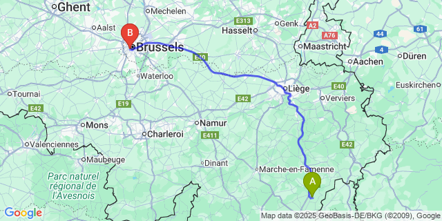 Map: Brussels Midi Train Station to Rachamps