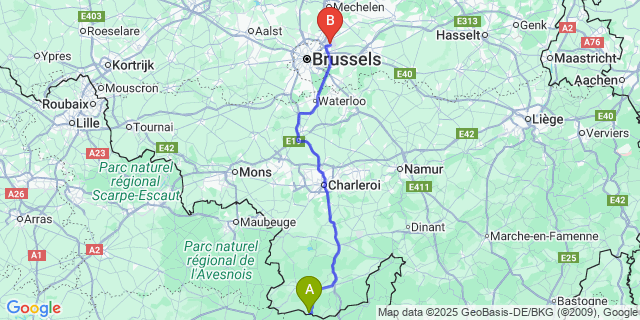 Map: Brussels Zaventem Airport (BRU) to Riezes