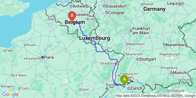 Map: Charleroi Airport Brussels South (CRL) to Rivage