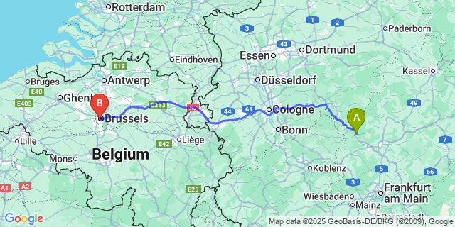 Map: Brussels Midi Train Station to Riviere