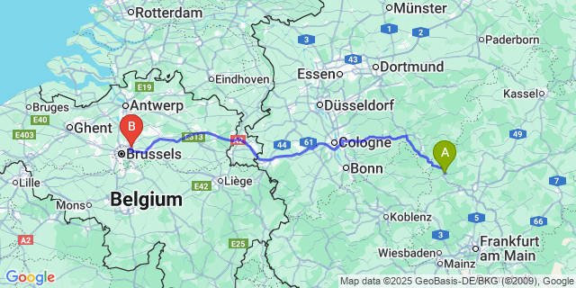 Map: Brussels Zaventem Airport (BRU) to Riviere
