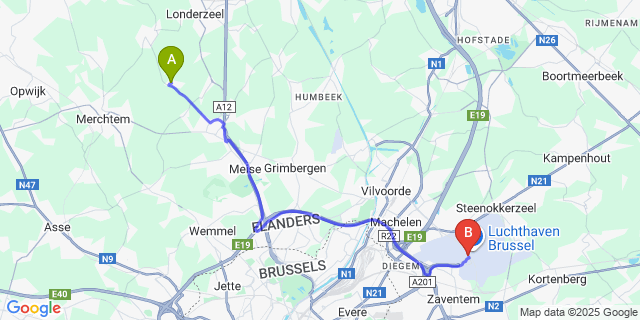 Map: Brussels Zaventem Airport (BRU) to Rossem