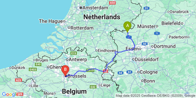 Map: Brussels Midi Train Station to Ruiter