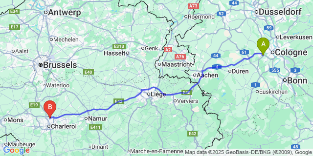 Map: Charleroi Airport Brussels South (CRL) to Reves