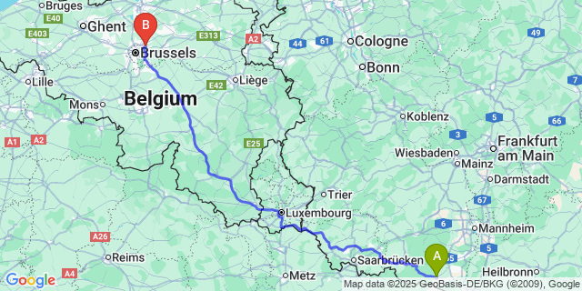 Map: Brussels Zaventem Airport (BRU) to Sart