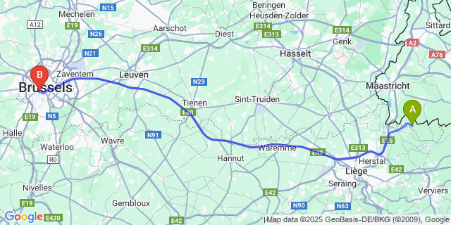 Map: Brussels Midi Train Station to Schophem