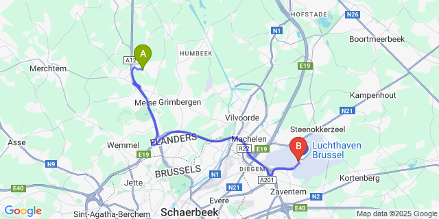 Map: Brussels Zaventem Airport (BRU) to Sint-Brixius-Rode