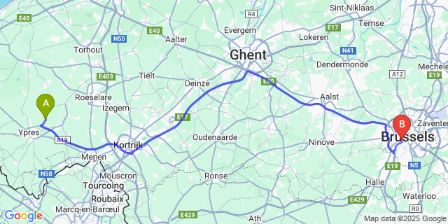 Map: Brussels Midi Train Station to Sint-Juliaan