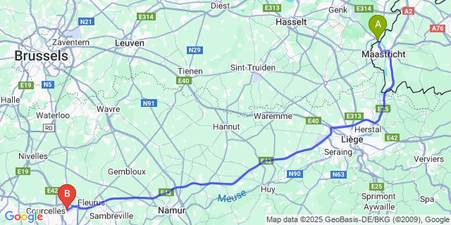 Map: Charleroi Airport Brussels South (CRL) to Smeermaas