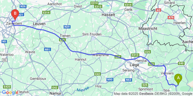 Map: Brussels Zaventem Airport (BRU) to Solwaster