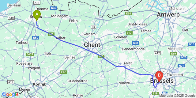 Map: Brussels Midi Train Station to Steenbrugge