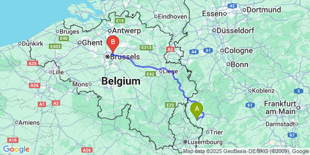 Map: Brussels Zaventem Airport (BRU) to Stockem