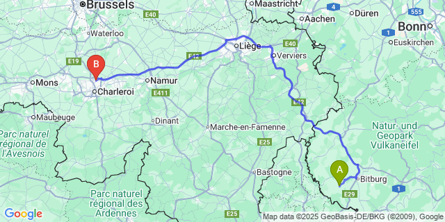 Map: Charleroi Airport Brussels South (CRL) to Stockem