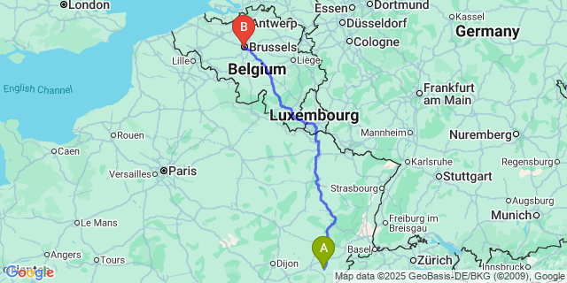 Map: Brussels Midi Train Station to Sur-le-Mont