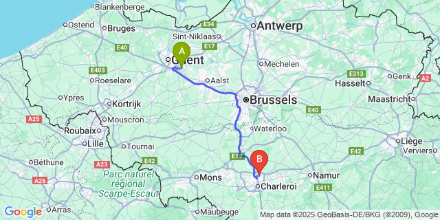 Map: Charleroi Airport Brussels South (CRL) to Ten Ede