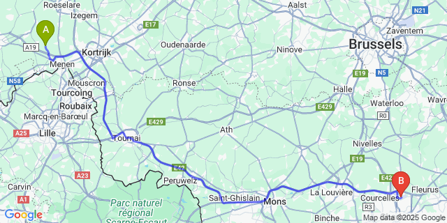 Map: Charleroi Airport Brussels South (CRL) to Terhand
