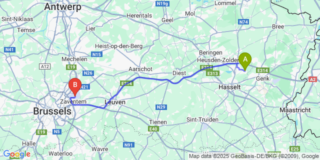 Map: Brussels Zaventem Airport (BRU) to Termolen