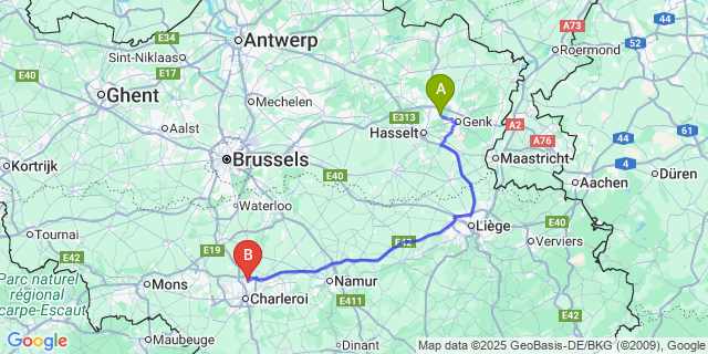 Map: Charleroi Airport Brussels South (CRL) to Termolen