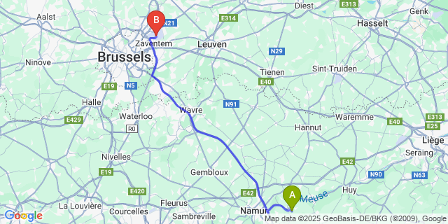 Map: Brussels Zaventem Airport (BRU) to Thon-Samson