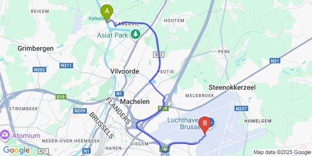 Map: Brussels Zaventem Airport (BRU) to Verbrande Brug