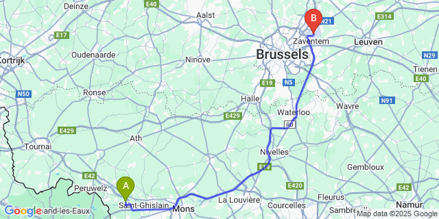 Map: Brussels Zaventem Airport (BRU) to Ville-Pommeroeul