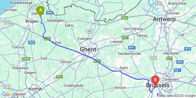 Map: Brussels Midi Train Station to Vivenkapelle