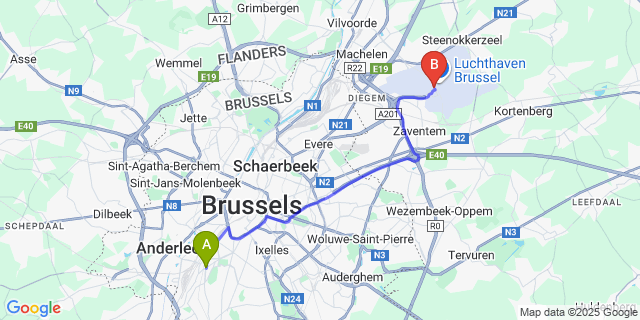 Map: Brussels Zaventem Airport (BRU) to Vorst-Forest