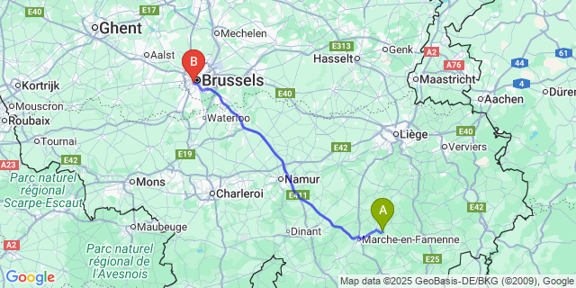 Map: Brussels Midi Train Station to Werpin