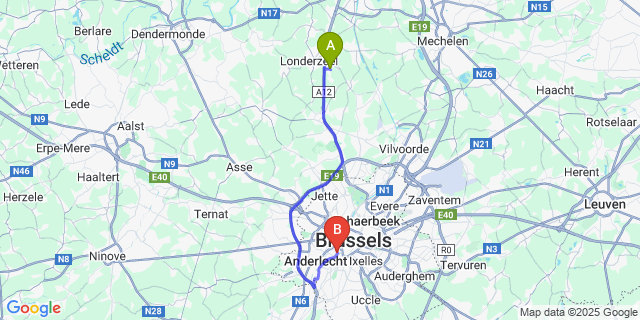 Map: Brussels Midi Train Station to Westrode