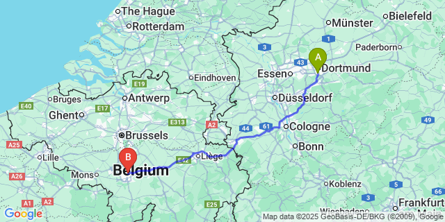 Map: Charleroi Airport Brussels South (CRL) to Weyler