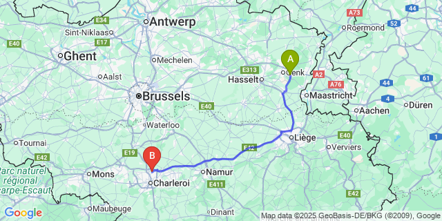 Map: Charleroi Airport Brussels South (CRL) to Wiemesmeer