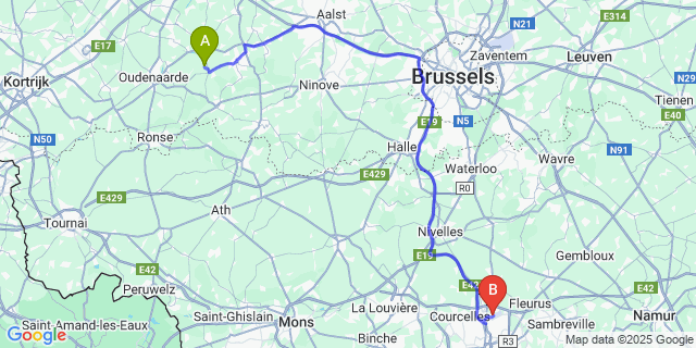 Map: Charleroi Airport Brussels South (CRL) to Wijlegem