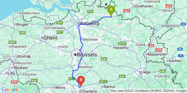 Map: Charleroi Airport Brussels South (CRL) to Zwaneven