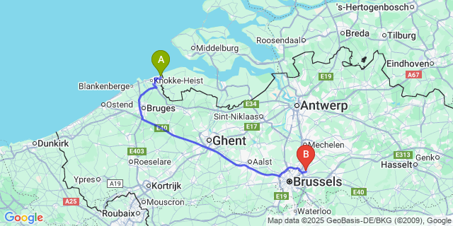 Map: Brussels Zaventem Airport (BRU) to Zwin