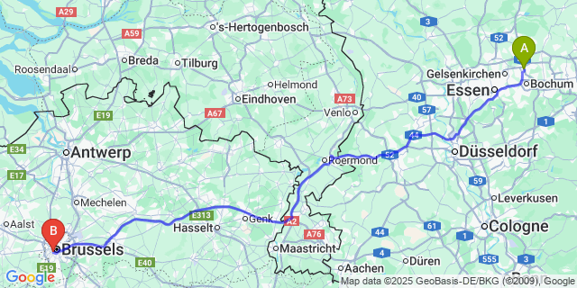 Map: Brussels Midi Train Station to Herne
