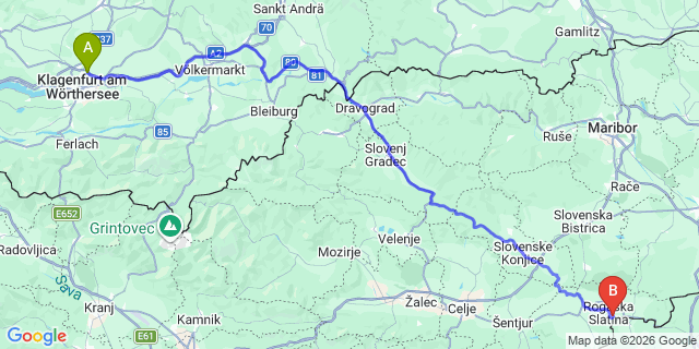 Map: Klagenfurt Airport (KLU) to Maribor