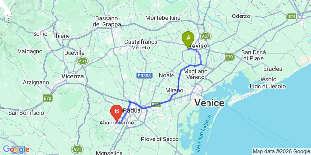 Map: Venice Treviso Airport (TSF) to Abano Terme