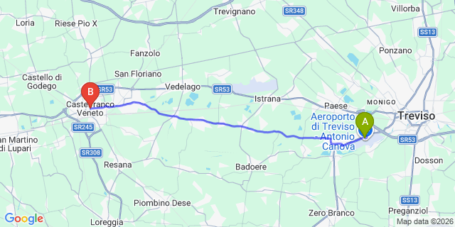 Map: Venice Treviso Airport (TSF) to Castelfranco Veneto