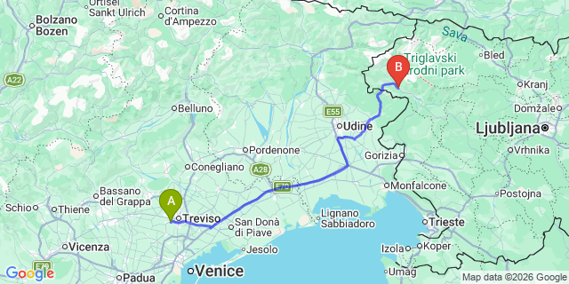 Map: Venice Treviso Airport (TSF) to Cervar