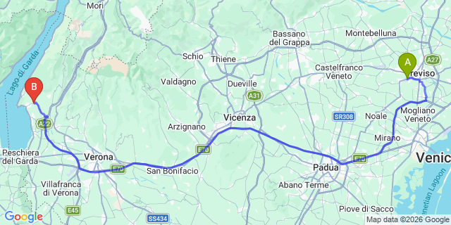Map: Venice Treviso Airport (TSF) to Costermano
