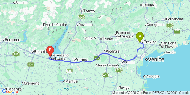 Map: Venice Treviso Airport (TSF) to Desenzano
