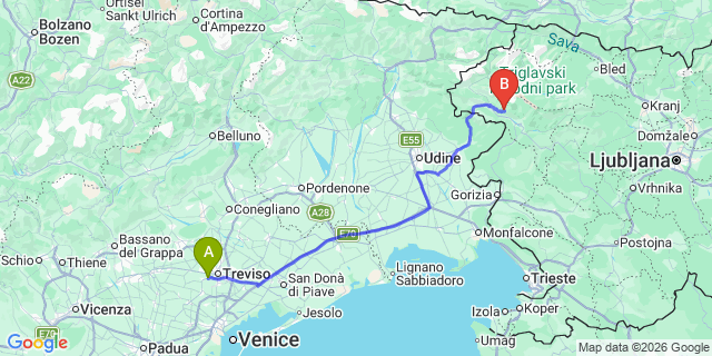 Map: Venice Treviso Airport (TSF) to Izola